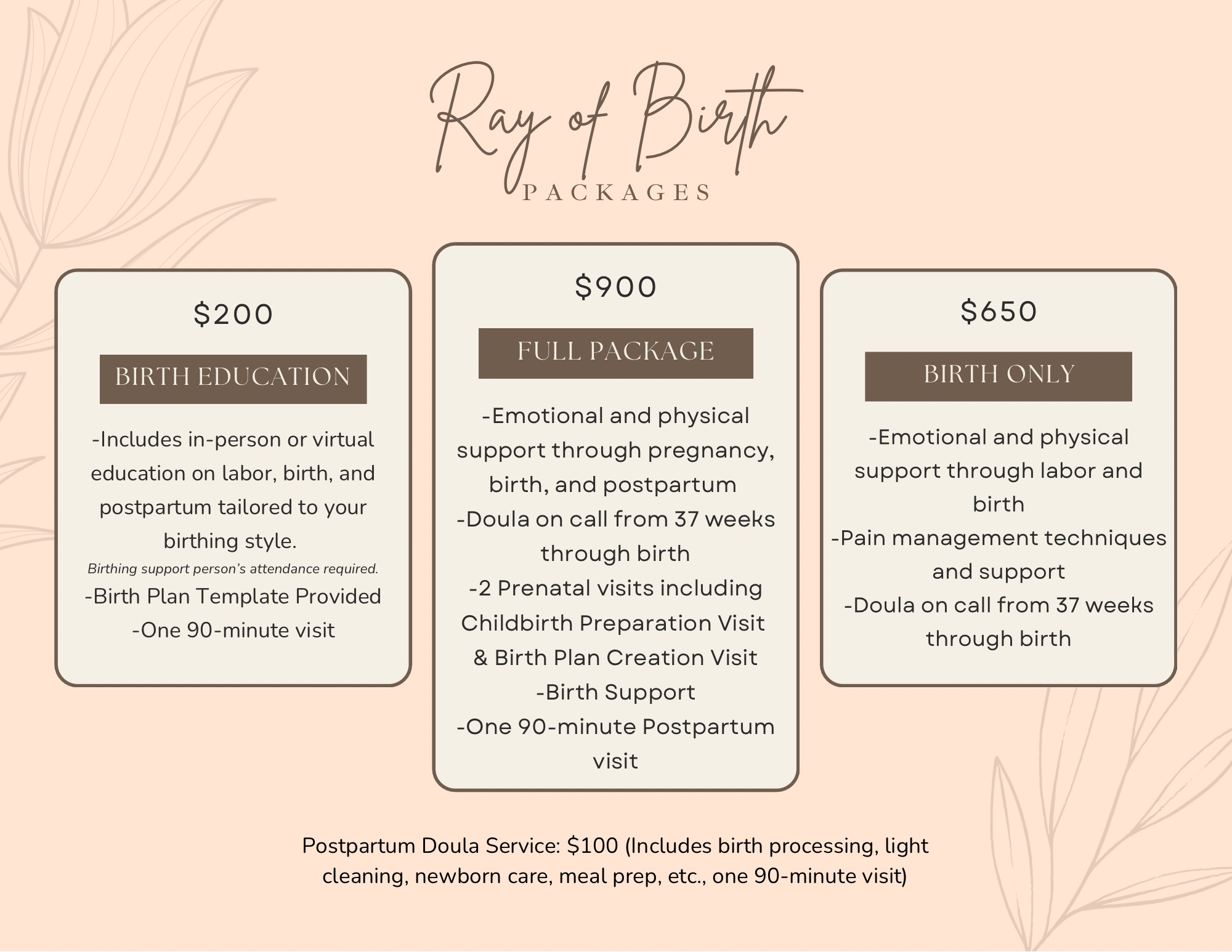 Packages – Ray of Birth Doula Services